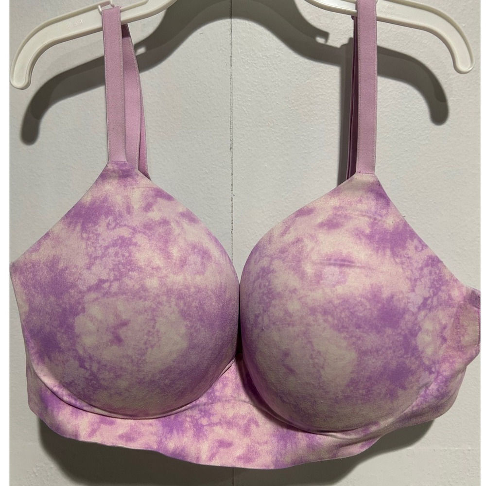 Victoria's Secret Incredible Bra Women 34D Purple Tie Dye Wireless Padded Marble